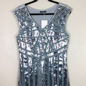 NWT Art Deco Style Silver Sequin Sleeveless Top M